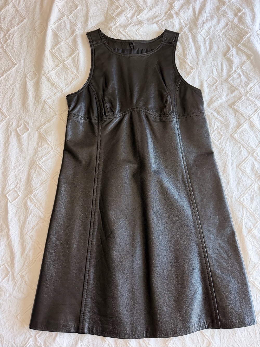 Vintage Sleeveless Black Real Leather A-Line Dress Australian Calfskin